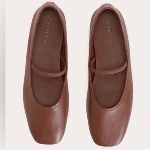 Everlane Chestnut Leather Square-Toe Mary Jane Flats